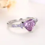 anillos de circonia cúbica con corazón púrpura para mujer, accesorios únicos de compromiso de boda, regalo elegante para mujer, joyería romántica de moda 4
