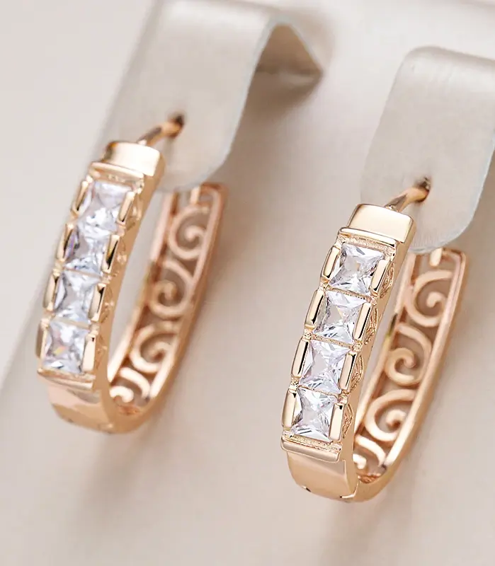 Kinel nueva moda pendientes de aro de circón Natural para mujer 585 Color oro rosa flor hueca joyería fina para fiesta y boda 1