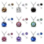 Conjuntos de joyería de Color plata esterlina 925 de buena calidad para mujer, ajuste de garra clásico, pendiente de tuerca de circonia cúbica, collar con colgante 1