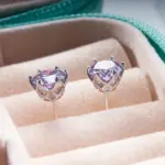 Pendientes de plata de ley 100% 925 de corte redondo, aretes de diamantes de moissanita auténtica púrpura, joyería fina con GRA, 1CT x 2 4