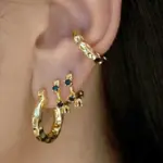 Pendientes de plata de ley 925 con aguja de circonita negra, pendientes de plata y oro para mujer, pendiente de aro con colgante geométrico a la moda, joyería de lujo 4