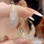 Pendientes de aro con diseño de malla brillante exagerada, joyería de hierro con incrustaciones de diamantes de imitación, estilo informal elegante para mujer, pendientes de fiesta 1