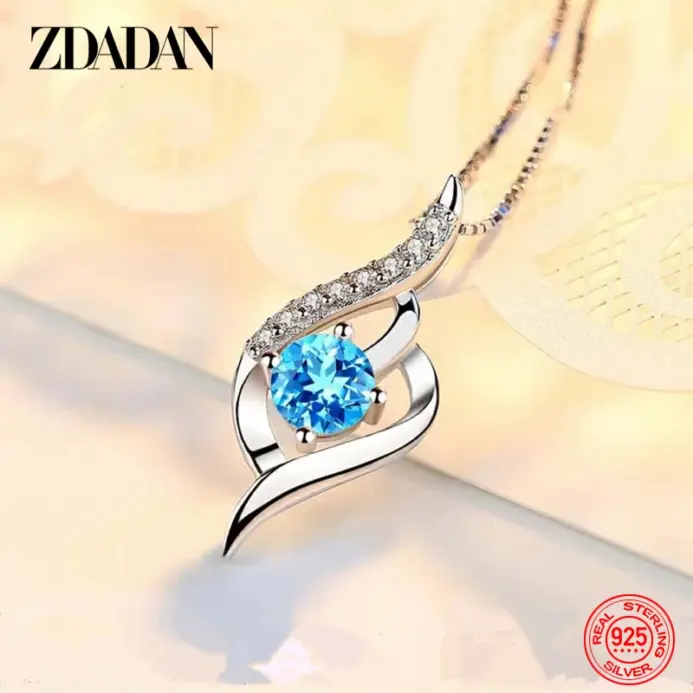 925 cadena de collar de cristal azul de plata para mujer joyería de boda 2