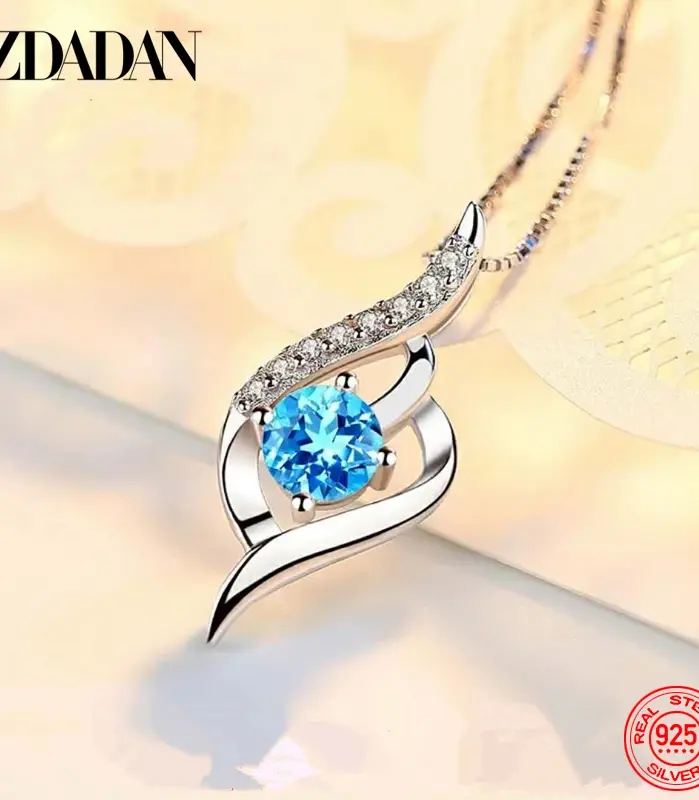 925 cadena de collar de cristal azul de plata para mujer joyería de boda 2