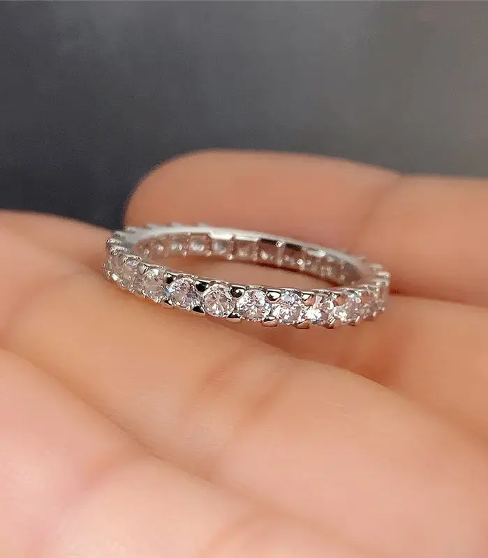 nueva moda, anillos finos para dedo, banda de Color plateado con circonita cúbica brillante, accesorios simples y elegantes para uso diario para mujer 2