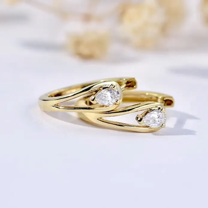 Pendientes de aro minimalistas con circonita cúbica de pera, pendientes circulares elegantes para mujer, joyería con temperamento de Color dorado para niñas 2