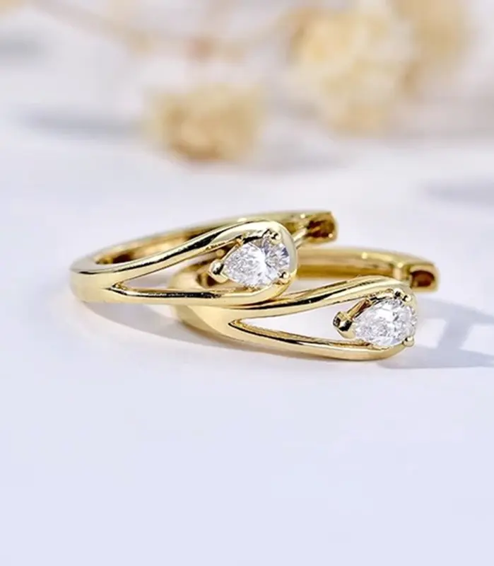 Pendientes de aro minimalistas con circonita cúbica de pera, pendientes circulares elegantes para mujer, joyería con temperamento de Color dorado para niñas 2