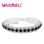 pulseras de Color plata con sello 925, circonita AAA completa, cristal austriaco, cadena de eslabones para mujer, brazaletes de joyería en 14 colores 5