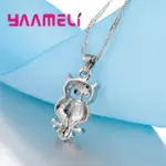 Conjuntos de pendientes y collar con colgante de búho de cristal AAA africano brillante, los mejores regalos para mujer, accesorio de fiesta de Color Plata de Ley 925 5