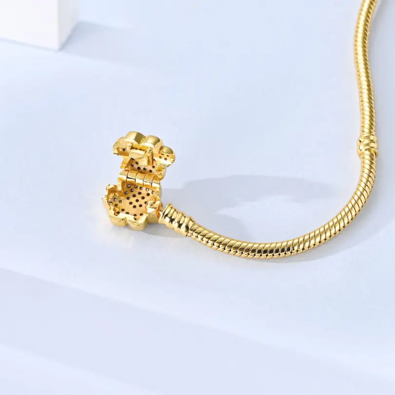 Pulsera Original de Plata de Ley 925 con Zirconia en Forma de Huella de Mascota Dorada, de 17-20 CM, Compatible con Dijes y Colgantes Originales, para Mujer, Regalo de Joyería DIY 2
