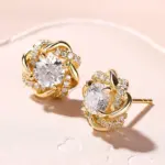 Pendientes Huitan delicados de circonia cúbica de Color dorado para mujer, pendientes de boda de diseño contraído a la moda, joyería de lujo 3
