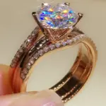 anillos únicos de Color oro rosa para mujer, anillos clásicos de circonia cúbica con 6 garras, bandas de compromiso de boda, joyería novedosa 2