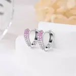 Pendientes de aro en forma de corazón con degradado de color rosa, de Plata de Ley 925, pendientes brillantes de circonita CZ, regalos de joyería de cumpleaños para mujer 3 Pendientes de aro en forma de corazón con degradado de color rosa, de Plata de Ley 925, pendientes brillantes de circonita CZ, regalos de joyería de cumpleaños para mujer 3