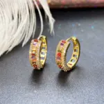 pendientes de aro de Color dorado para mujer, Circonia cúbica de arcoíris con incrustaciones de lujo, accesorios modernos para las orejas, joyería novedosa 2