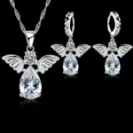 Venta promociones, bonitos conjuntos de joyería con forma de Ángel, cristal, Plata de Ley 925, colgante de Color, collar y pendientes, conjunto de cumpleaños para mujer 1