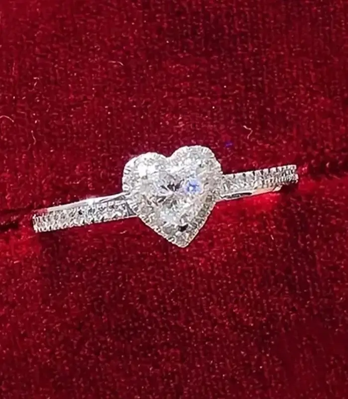 Huitan-anillos de corazón de Color plateado brillante para mujer, anillos femeninos de boda simples y elegantes, joyería de regalo de fiesta 1