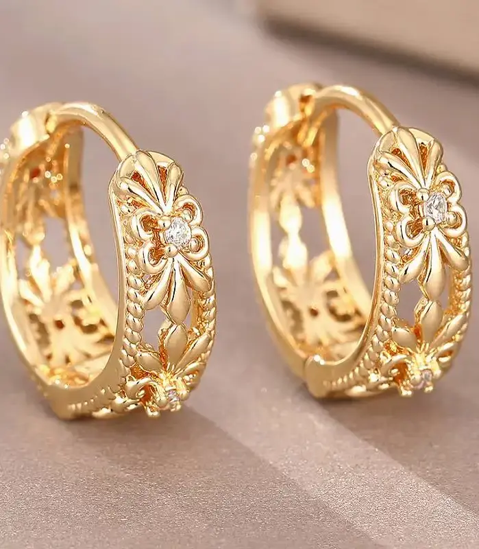 pendientes de aro para mujer, diseño calado, joyería elegante para fiesta de boda, Color plateado/dorado, accesorios CZ con incrustaciones 1