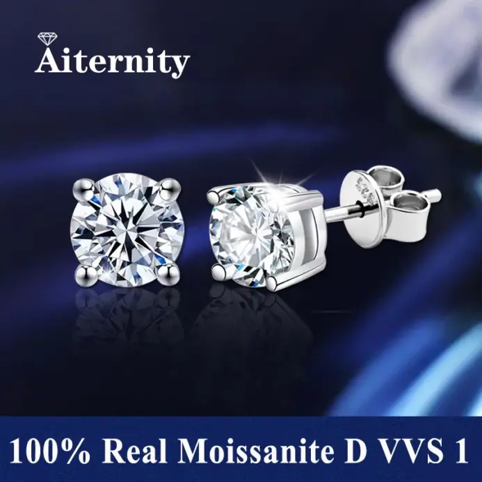 Promoción 100% Plata de Ley D VVS1 Pass Diamond Tester Pen Moissanite Stud pendientes para mujeres 2 certificados GRA Moissanite 2