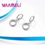 Conjuntos de joyería nupcial estampada de Plata de Ley 925, collares de circonia cúbica con cuentas, pendientes de aro para mujeres y niñas, aniversario de compromiso 6