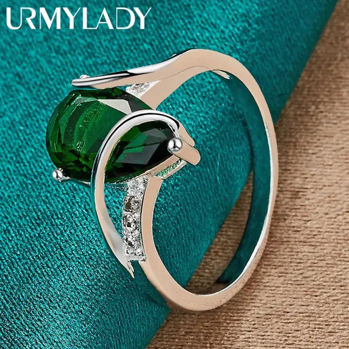 Plata de Ley 925 Gota de Agua Turquesa 7-10 # Anillo para mujer, joyería de moda de compromiso con dije de boda 1