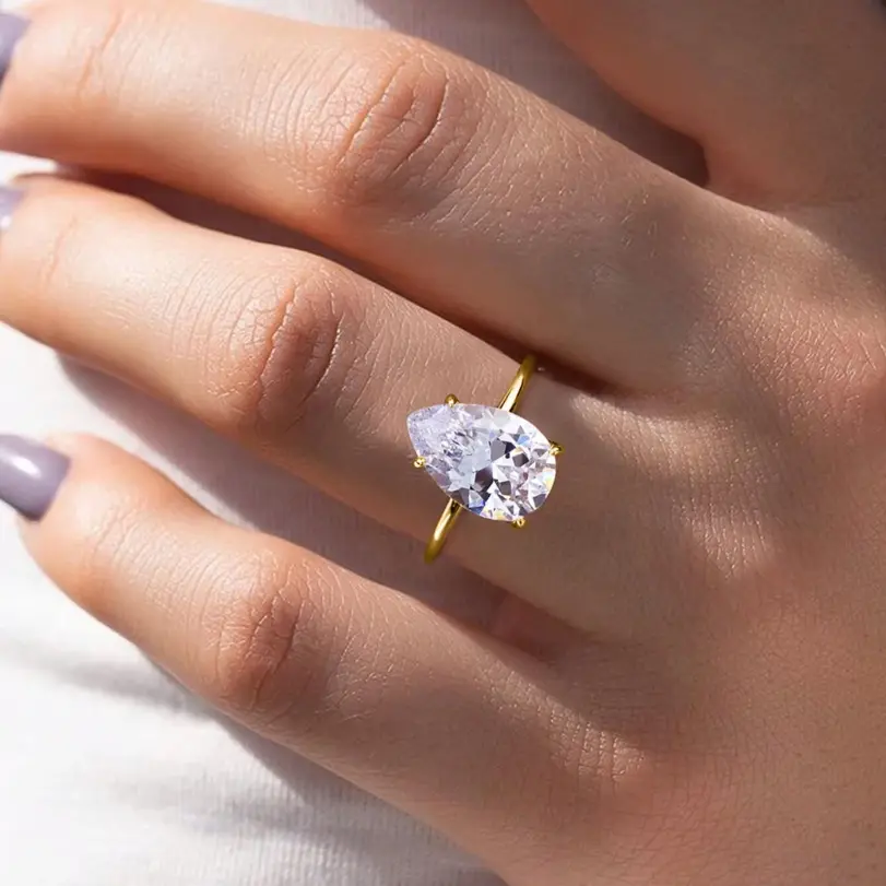 Anillo de circón con forma de pera brillante Simple para mujer, de Plata de Ley 925, 1-4 CT, compromiso, boda, joyería fina de lujo de alta calidad 5