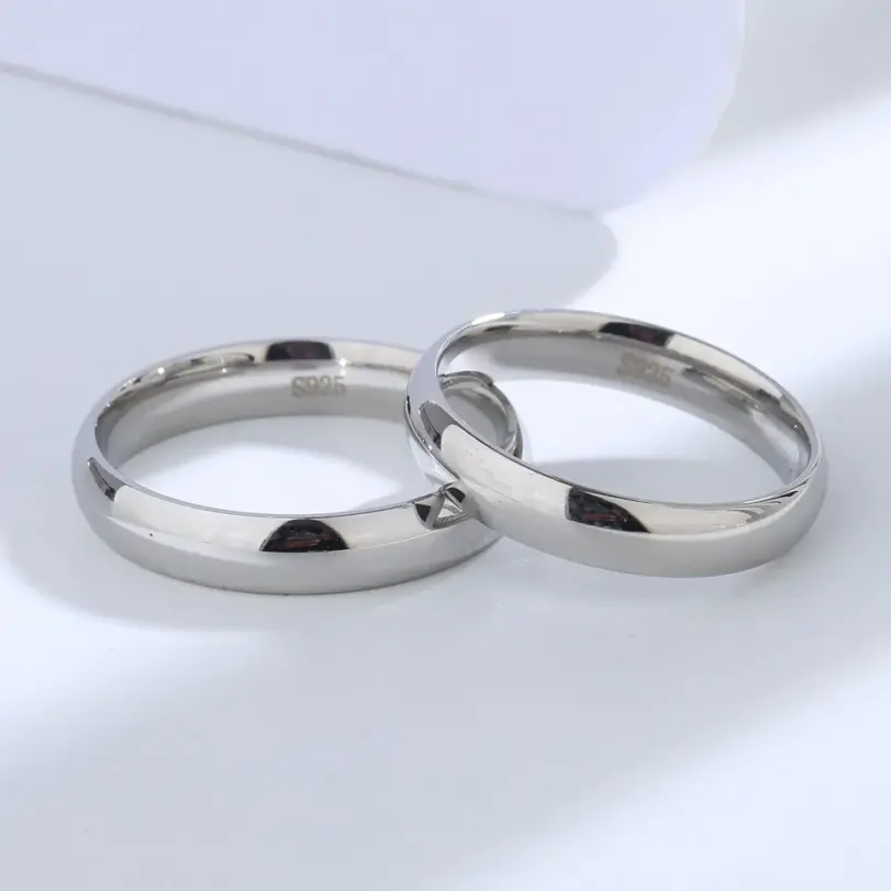 Anillo Buyee de Plata de Ley 925 para parejas, anillo Simple de estilos antiguos para dedo para mujeres y hombres, joyería fina clásica de boda a la moda, círculo 2