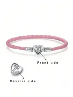 Pulsera de cuerda de cuero negro con cuentas de corazón de amor de Plata de Ley 925, fabricación artesanal, pulseras originales para mujer, regalo de joyería fina 2