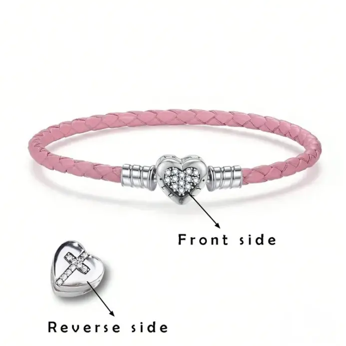 Pulsera de cuerda de cuero negro con cuentas de corazón de amor de Plata de Ley 925, fabricación artesanal, pulseras originales para mujer, regalo de joyería fina 2