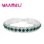 pulseras de Color plata con sello 925, circonita AAA completa, cristal austriaco, cadena de eslabones para mujer, brazaletes de joyería en 14 colores 3
