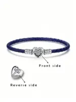 Pulsera de cuerda de cuero negro con cuentas de corazón de amor de Plata de Ley 925, fabricación artesanal, pulseras originales para mujer, regalo de joyería fina 3
