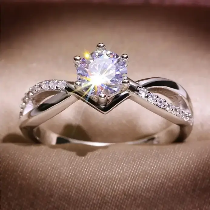 anillos de piedra de circonia con 6 garras para mujer, accesorios de banda de propuesta de Color plateado, joyería nupcial preciosa 1