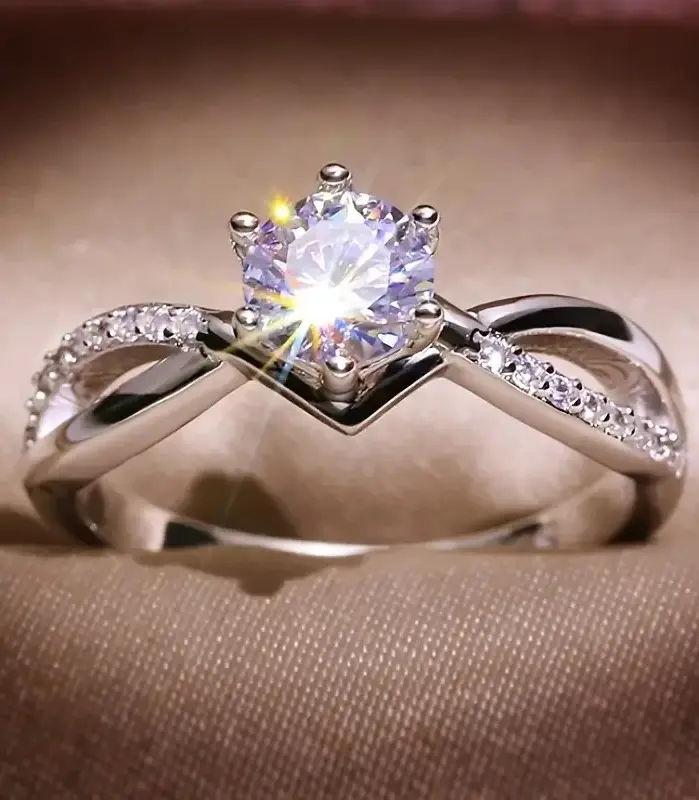anillos de piedra de circonia con 6 garras para mujer, accesorios de banda de propuesta de Color plateado, joyería nupcial preciosa 1