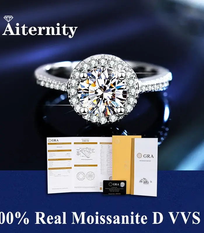 Anillo de moissanita de Color D para mujer, anillo de moissanita de plata s925 de 1-2 quilates para mujer, anillos de boda de moissanita de lujo para mujer 1