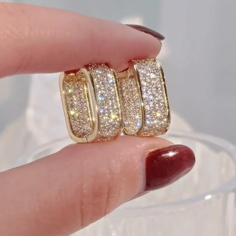 pendientes de aro de circonia cúbica pavimentados para mujer, moda coreana, Color Metal plateado/dorado, pendientes simples y versátiles para niñas, joyería novedosa 2