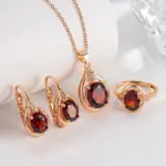 Exquisito conjunto de anillo y pendientes de collar de rubí de Plata de Ley 925 para mujer, joyería para fiesta de compromiso 4