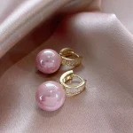 pendientes de perlas de imitación de color rosa/blanco para mujer, aretes de perlas de imitación de lujo, Color dorado, joyería 2