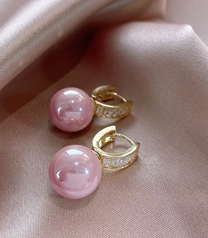 pendientes de perlas de imitación de color rosa/blanco para mujer, aretes de perlas de imitación de lujo, Color dorado, joyería 2