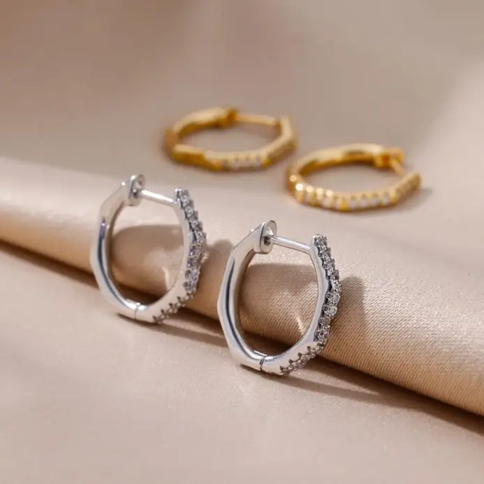 Pendientes poligonales de circonia para mujer, aretes de aro de acero inoxidable, tendencia 20224, joyería de boda de lujo ostentosa para mujer 2