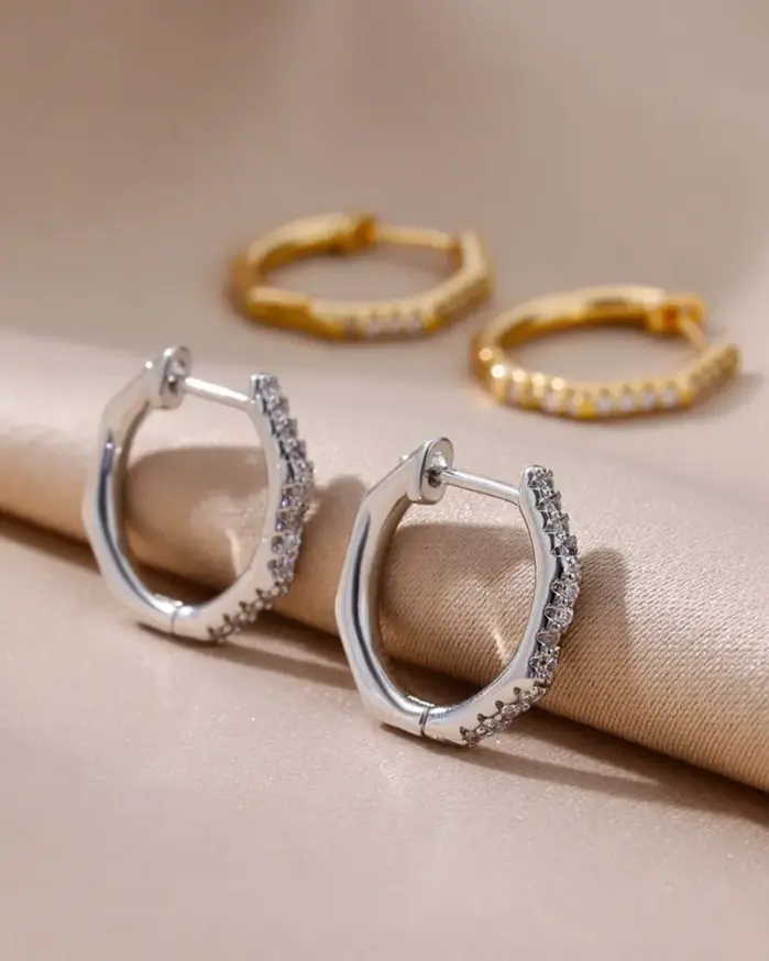 Pendientes poligonales de circonia para mujer, aretes de aro de acero inoxidable, tendencia 20224, joyería de boda de lujo ostentosa para mujer 2