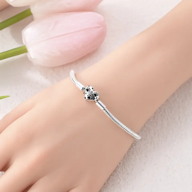 Pulseras de Plata de Ley 925 Originales con Dijes, Pulsera de Cadena de Serpiente con Cuentas de Corazón, Compatible con Dijes y Cuentas DIY para Mujer, Joyería Fina 4