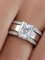 Anillos geométricos simples de Color plateado con diamantes de imitación brillantes para mujer, accesorios de fiesta, regalos, joyería personalizada, 3 uds. 2