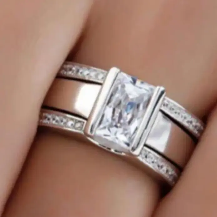 Anillos geométricos simples de Color plateado con diamantes de imitación brillantes para mujer, accesorios de fiesta, regalos, joyería personalizada, 3 uds. 2