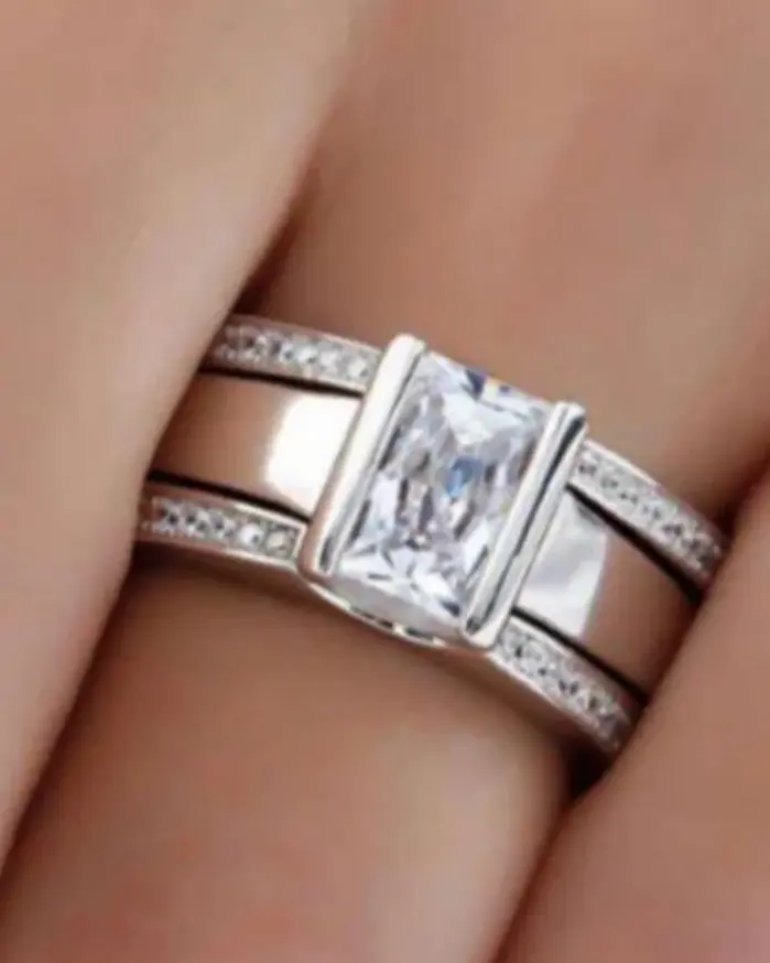 Anillos geométricos simples de Color plateado con diamantes de imitación brillantes para mujer, accesorios de fiesta, regalos, joyería personalizada, 3 uds. 2