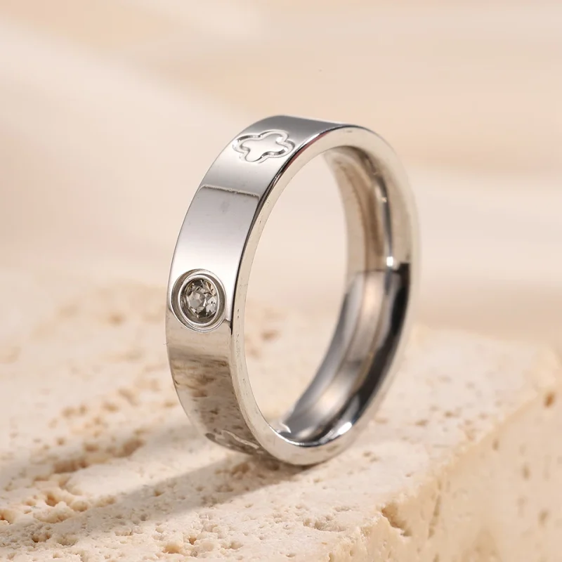 Anillo clásico redondo de acero inoxidable con circonita para mujer, sortija de compromiso de Color dorado plateado a la moda, regalo de joyería 5