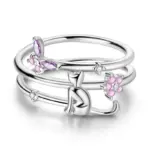 Anillos de circón en forma de corazón rosa para mujer, joyería de compromiso de boda romántica fina, anillos de Color plateado, primavera 925 27