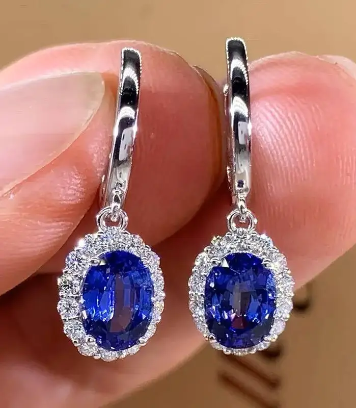 Huitan-pendientes colgantes con incrustaciones de circonia cúbica azul/roja para mujer, accesorios elegantes para fiesta de boda, joyería elegante para uso diario 1
