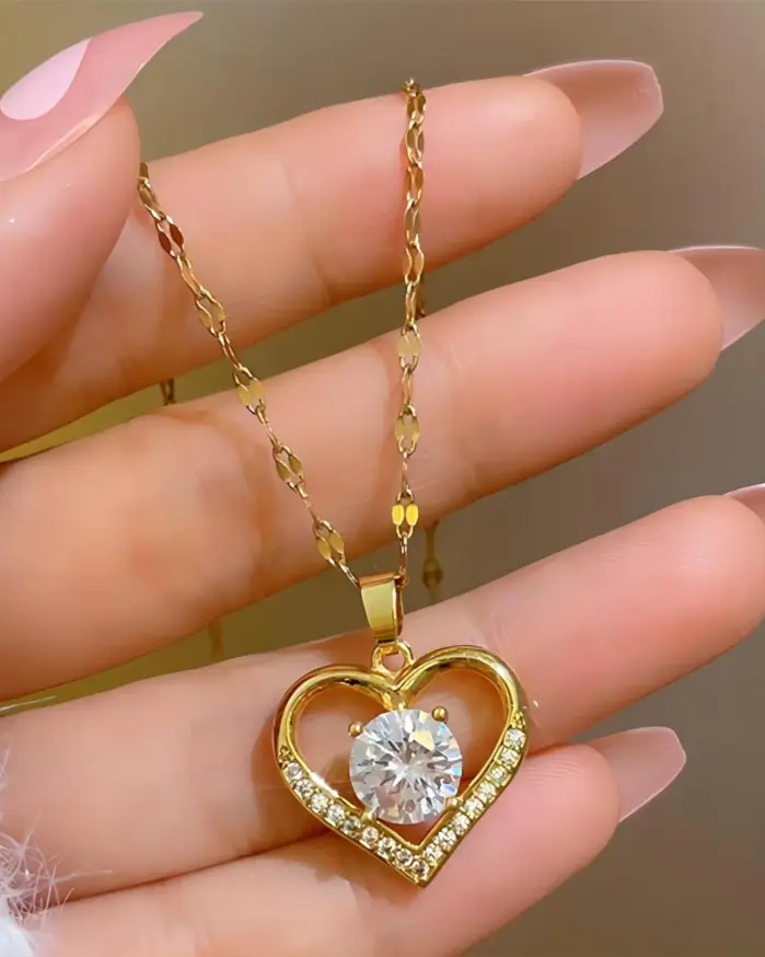 Collares de circonita de acero inoxidable para mujer y niña, collar de Metal de Color dorado, corazón de moda, joyería diaria para fiesta de cumpleaños 2