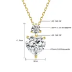 Collar romántico de corazón relleno de oro de 14 quilates, colgante de moissanita de 2 quilates, cadena ajustable delicada para cumpleaños, regalo de joyería para mujer 2