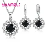 Nuevo conjunto de joyería de boda a la moda para mujer, collar con colgante de cristal de Color Plata de Ley 925 de alta calidad, pendiente de aro, gran promoción 22