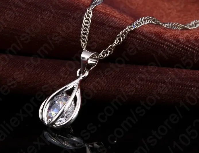 Conjunto de joyas de plata de ley 925 para mujer, collar con colgante en forma de gota redonda, pendientes de aro, gran oferta de promoción 2